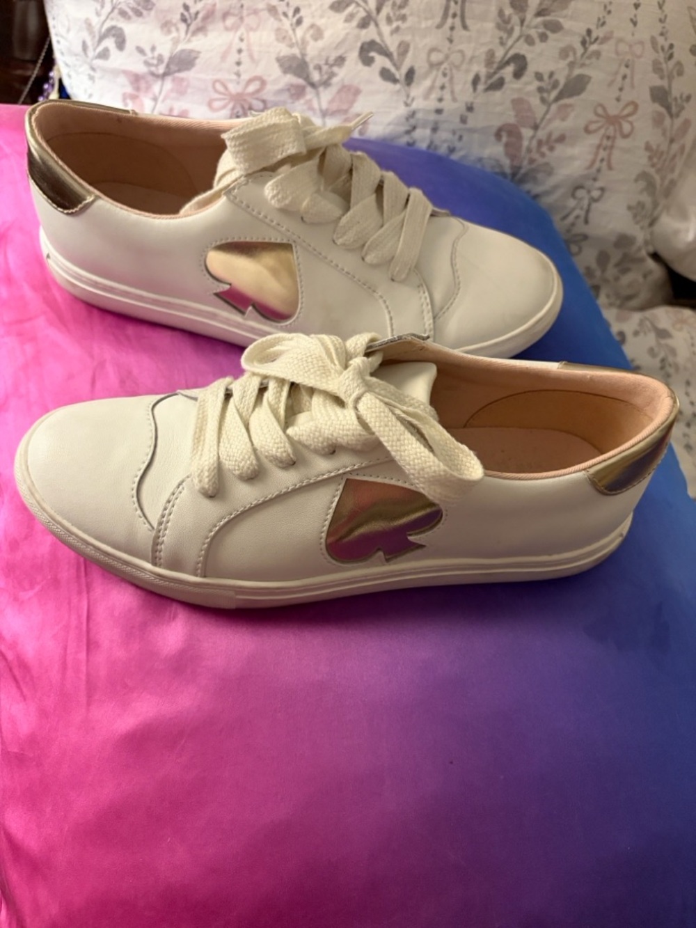 kate spade Cream/Gold Low-Top Lace-Up Sneakers